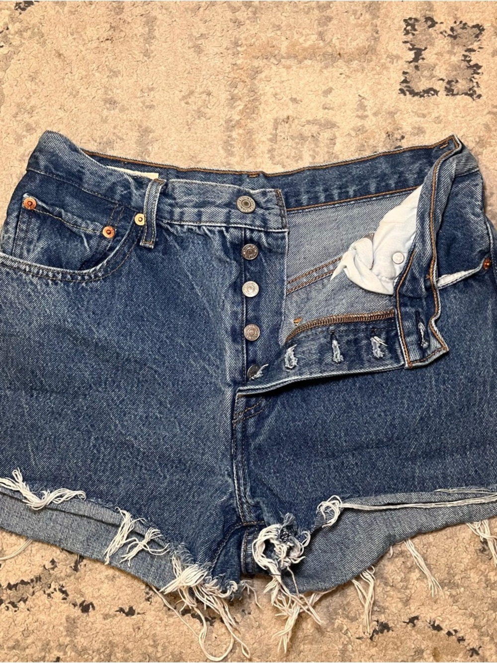 Premium Levi 501 Women's Medium Wash Blue Denim Cutoff Shorts W28